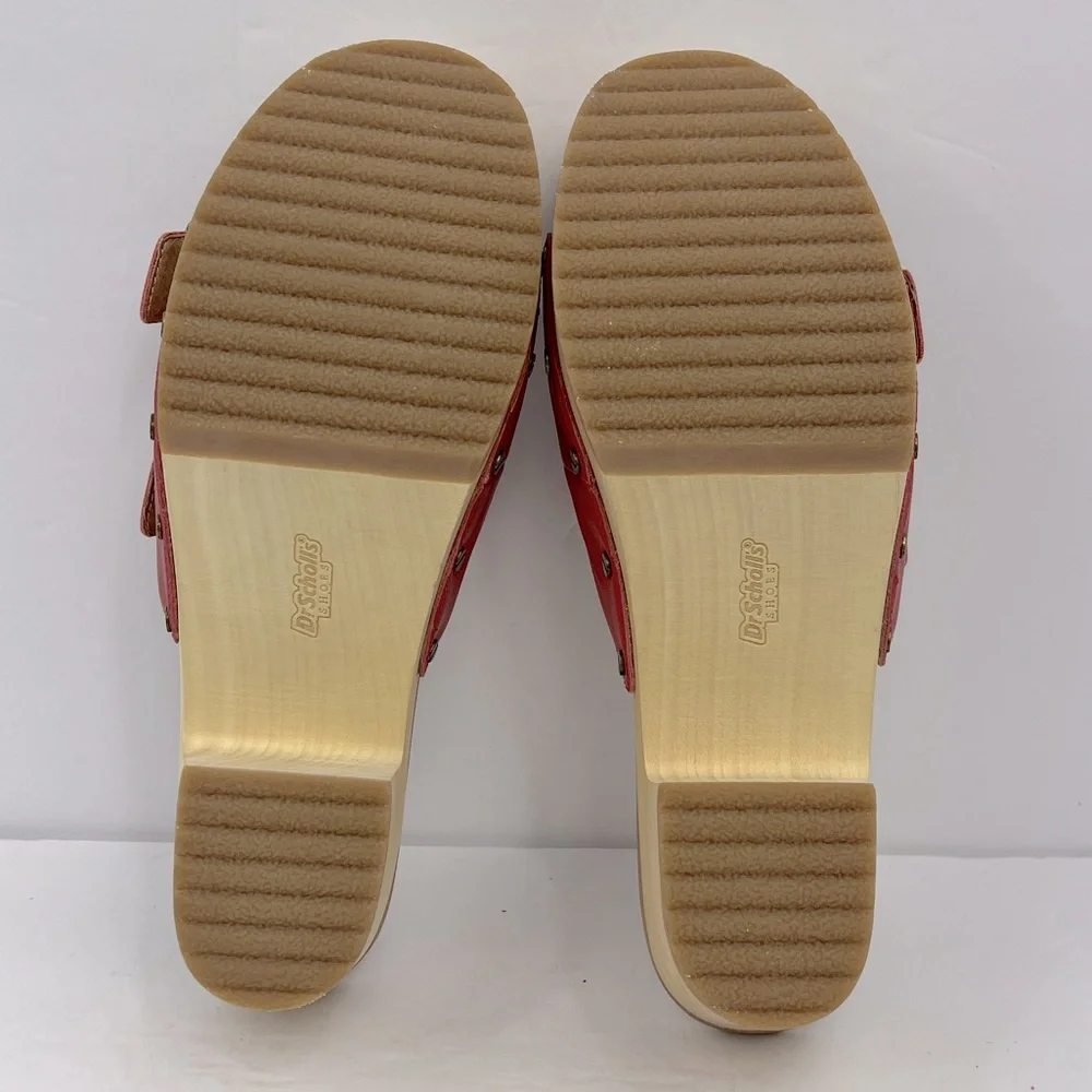 Dr Scholl’s SHOES, ORIGINAL VIBE PLATFORM, HEELED SLIDE SANDALS, RED LEATHER 11